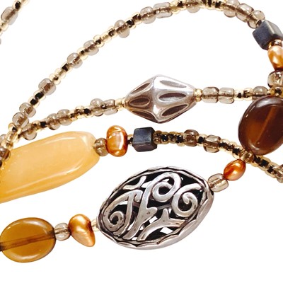 Signed Silpada N1928 60'' Sterling Serpentine Bronze Pearl Glass Necklace Wrap