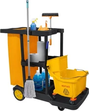 tonchean Commercial Janitorial Cart 3 Shelf Housekeeping Cleaning Large