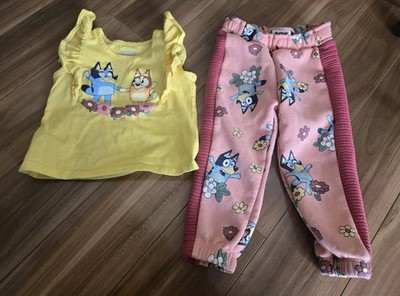 2T Girls Bluey Shirt Pants Outfit Set Flowers Bingo Tee