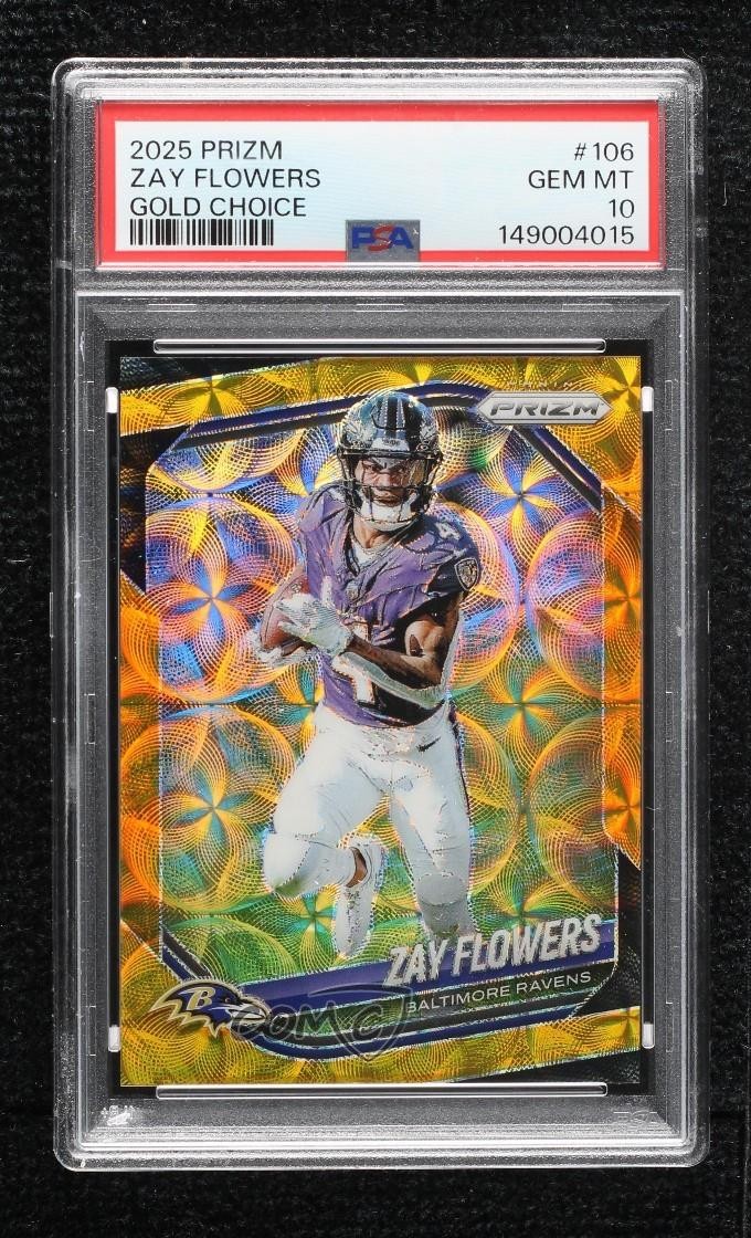 2025 Panini Prizm Choice Gold Prizm 1/10 Zay Flowers #106 PSA 10 GEM MT 14mf