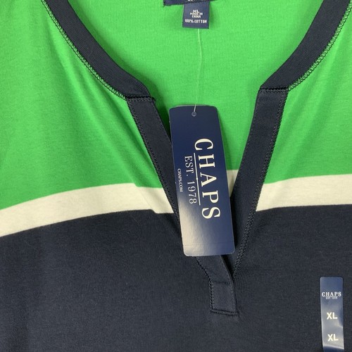NEW CHAPS Women’s XL Top Green Blue Striped V-Neck Long Sleeve Pullover - Picture 6 of 8