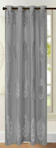 Voile Curtains With Eyelet Ring Top Heading Curtain Flock Damask Single Panel - Picture 4 of 36