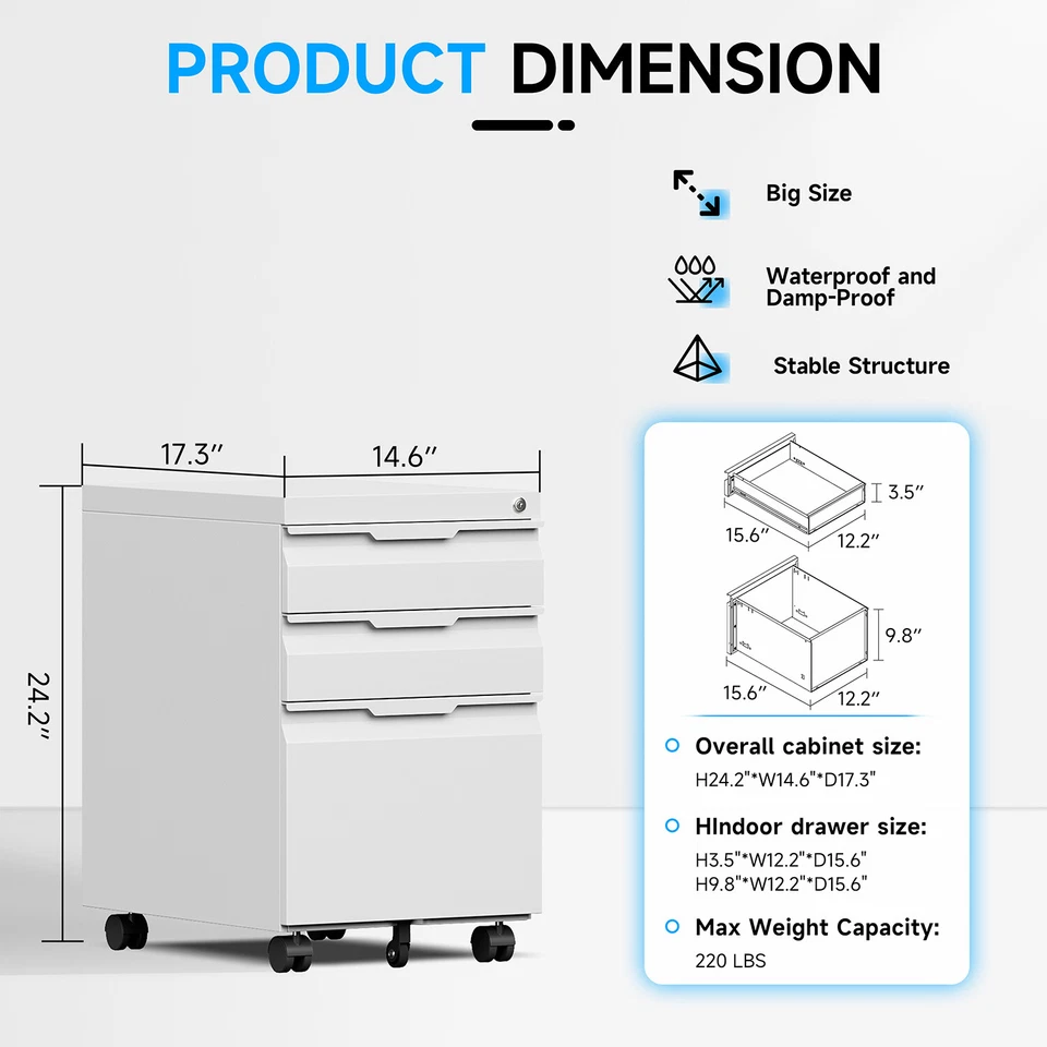 Archivador de 3 cajones debajo del escritorio oficina gabinete de almacenamiento móvil deslizable sobre ruedas Foto 2 de 4