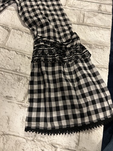 NWT J Crew Women’s Black White Checkered Ruffle Long Sleeve Shirt Size 4 - Picture 4 of 6