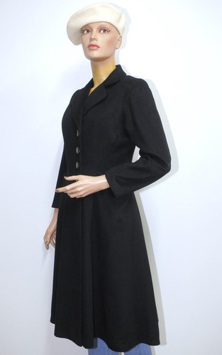 Vintage 1940s Black Wool Tailored Fitted Women's Coat Size M Made in France - Picture 4 of 9