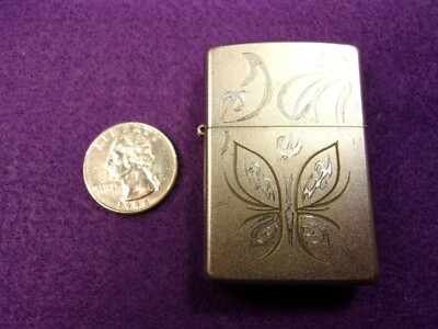 EXCELLENT RECENTLY MADE? ZIPPO CIGARETTE LIGHTER, HAND ENGRAVED BUTTERFLY +  DG?