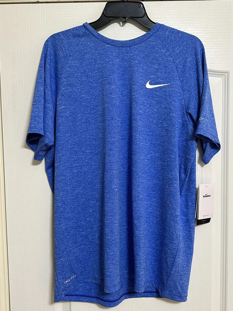 NEW Mens Nike Swim Tee Shirt Blue Dri Fit UPF 40 Size SMALL eBay