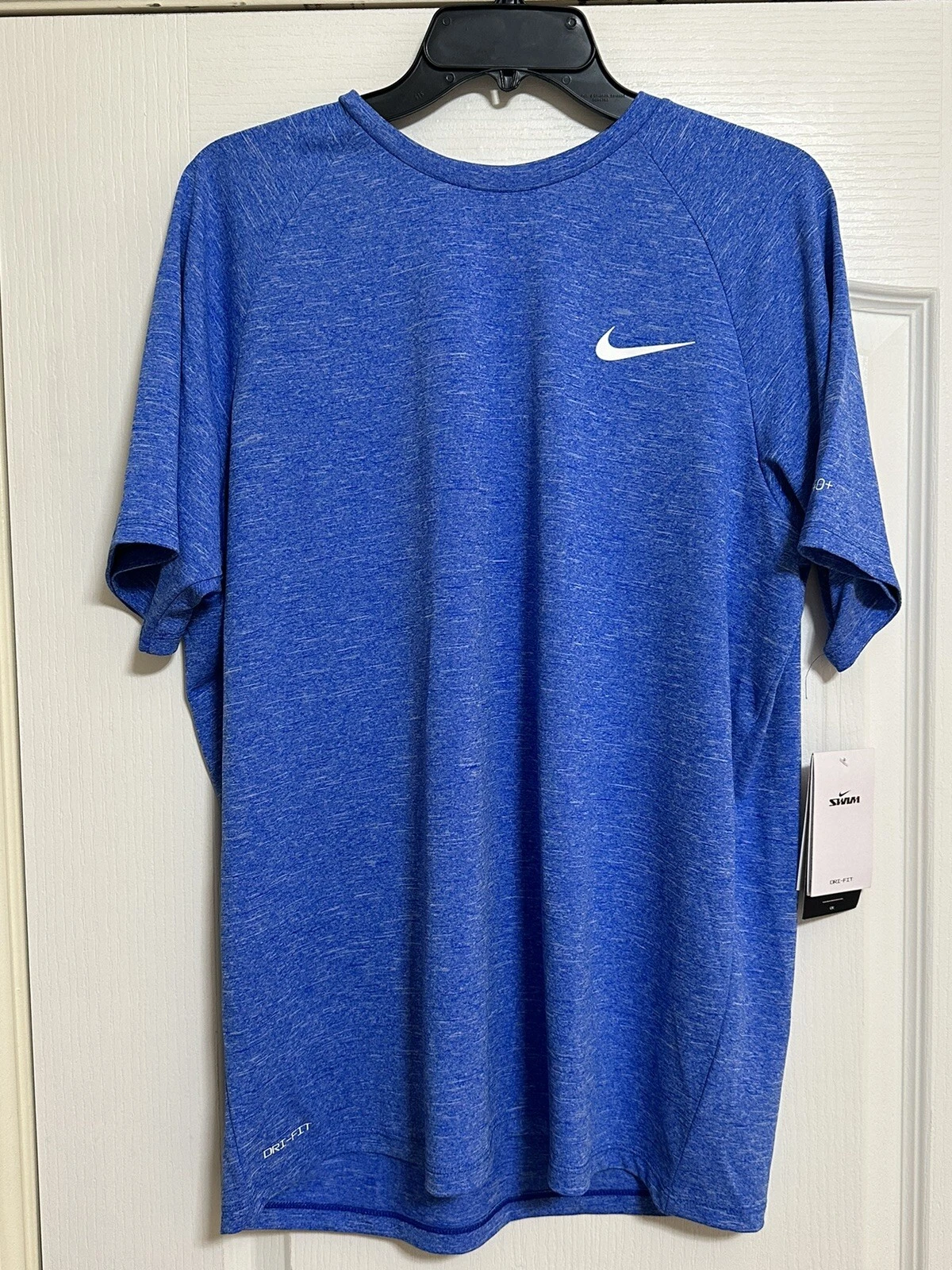 NEW Mens Nike Swim Tee Shirt Blue Dri Fit UPF 40+ Size LARGE