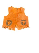 Kids Faux Suede Fringe Vest Longhorn Pocket Details Western Size M Orange-Brown