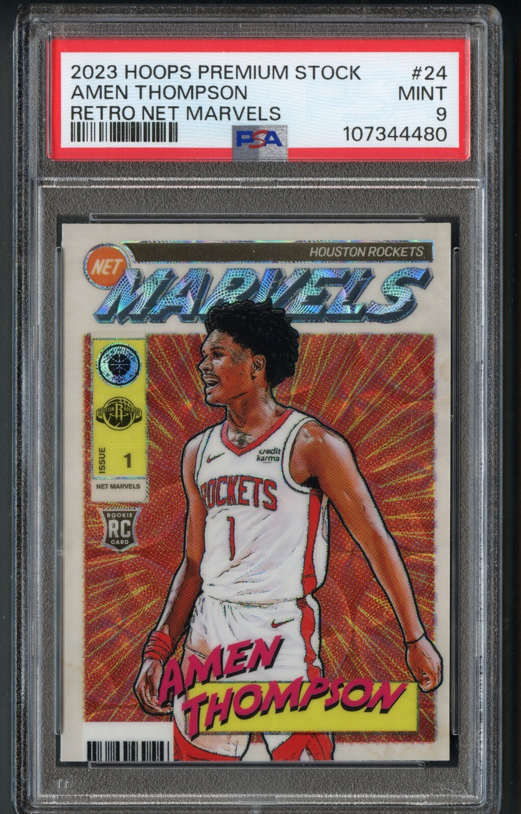 PSA 9 Amen Thompson Retro Net Marvels #24 Rookie 2023 Hoops Premium Stock RC MT