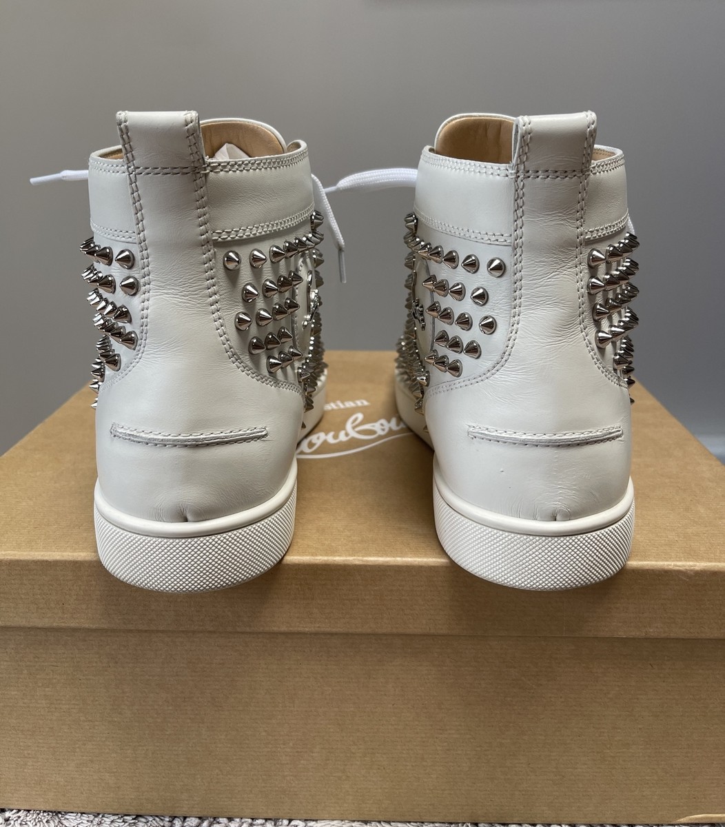Christian Louboutin White Latte Silver Louis Flat Calf Spike