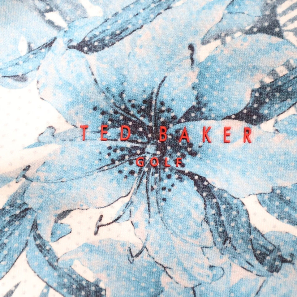 Camisa Polo de Golf Ted Baker Estampado Floral Manga Corta Blanco Azul Talla 6 XL Foto 2 de 4