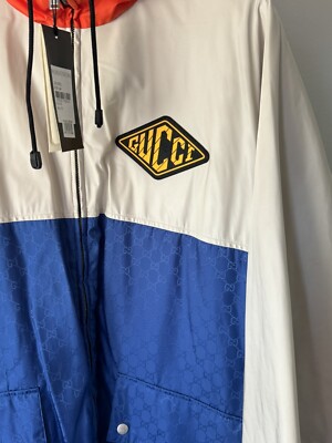 Gucci Mens Blue Orange Beige Monogram Jacket Size IT50 US Large | eBay