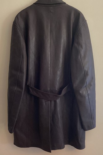 Garrett Brown Leather Coat Men’s 56 Car Coat Large Lined Long - Picture 6 of 10