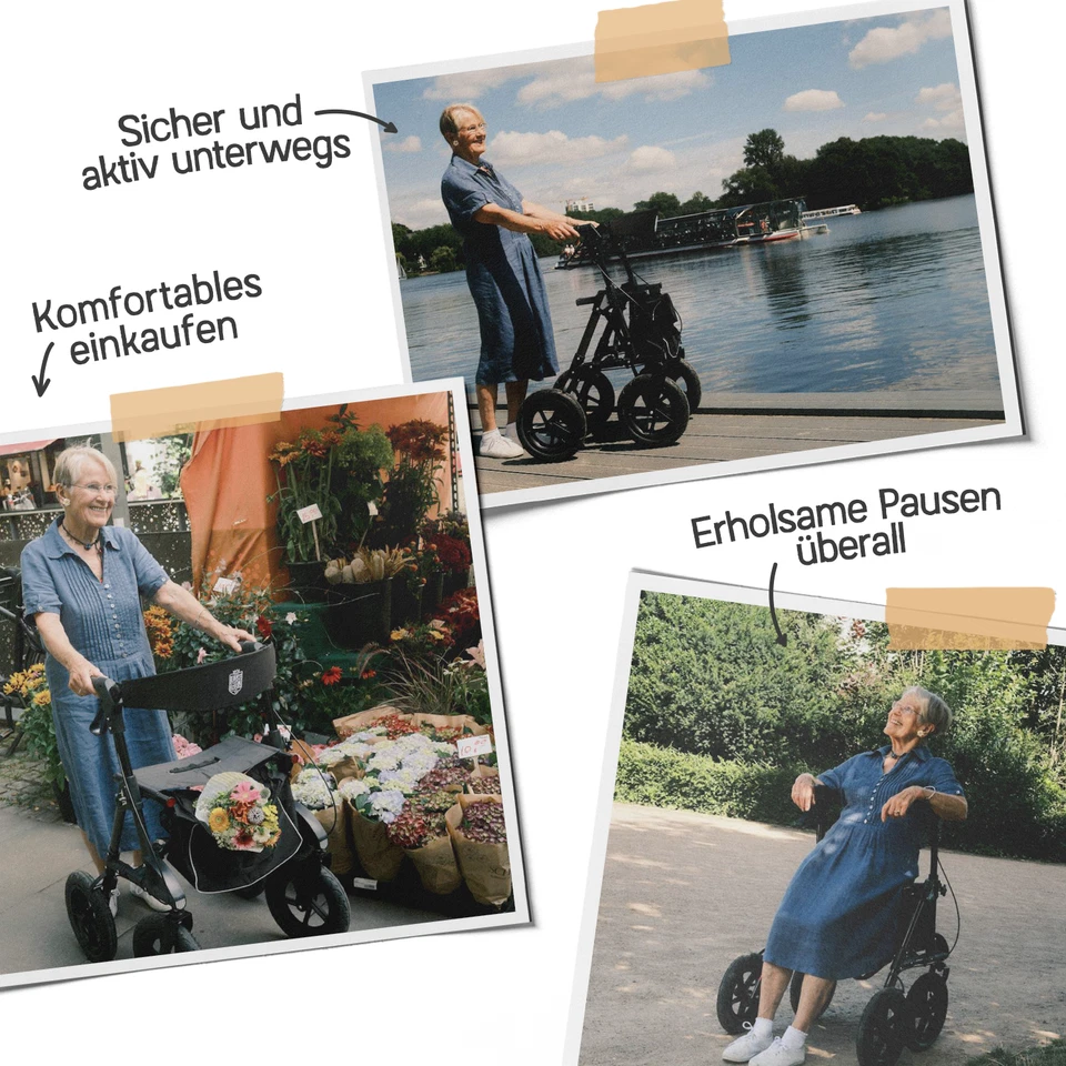 Rollator Set + Pumpe mit 30 cm Luftreifen Alu leicht faltbar outdoor für draußen - Bild 3 von 4