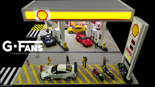 1/64 Diorama Auto Garage Modello Illuminazione LED Stazioni Gas Parcheggio Lotto Scena Modello - Foto 38 di 61
