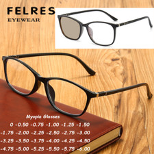 Photochromic Brown Distance Myopia Glasses Women Square Nearsighted Eyeglasses