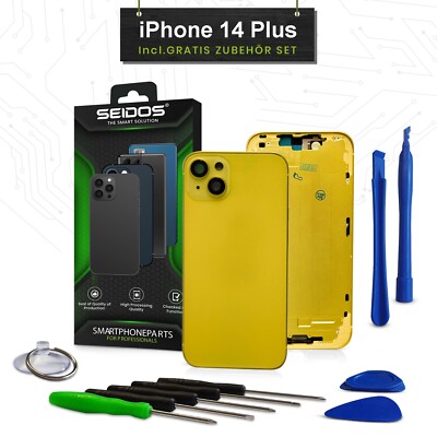 Backcover für iPhone 14 Plus Gelb Gehäuse Rückseite Glas Frame Housing SEIDOS