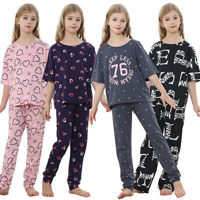 Girls Pyjamas Pjs Nightwear Set Loungewear 100% Cotton Short Sleeve 8-13  Years UK - Main Image