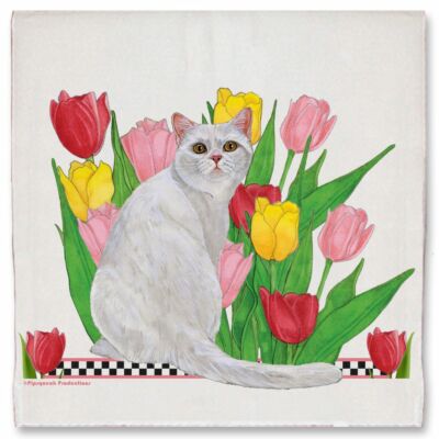 White Cat floral kitchen towel