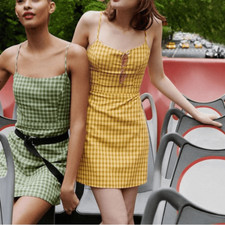 Urban Outfitters Yellow Emma Plaid Mini Dress