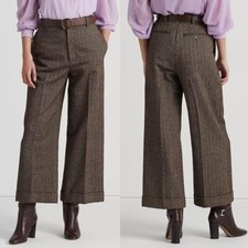 NWT New 195 Ralph Lauren Herringbone Wide-Leg Wool Blend Cropped Pants Size 20W