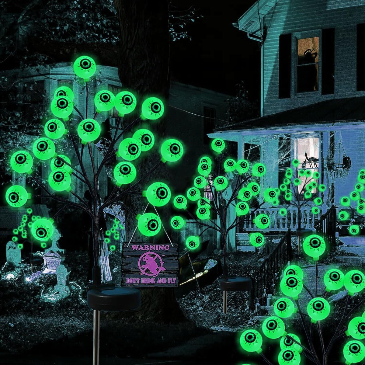 Outdoor Halloween Decorations Solar Halloween Eyeball Lights 2 Pack 40LED Wat...