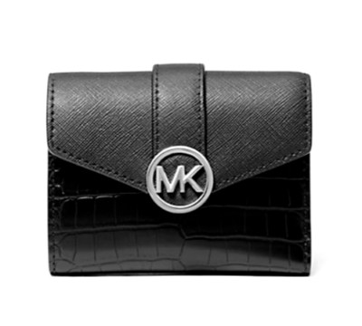 Michael Kors Carmen Tri-Fold/Medium Crocodile Embossed Black