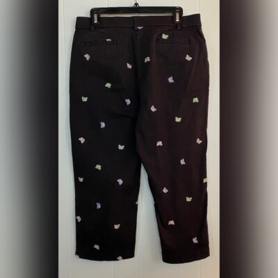 Classic Elements Pants Women s 12 Black Cotton Embroidered Butterflies Cropped