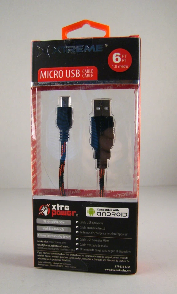 Cable trenzado de sincronización de carga micro USB XTREME - NUEVO EN CAJA Foto 2 de 4