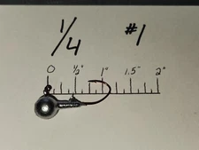 50 1/4oz Round Head Jigs Red Chrome Sickle Hooks  #2  or  #1 You Choose