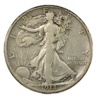 1918-D Denver Reverse Walking Liberty Silver Half 50c Fine F/VF+
