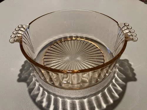 Vintage Pink Depression Glass Handled Candy Dish