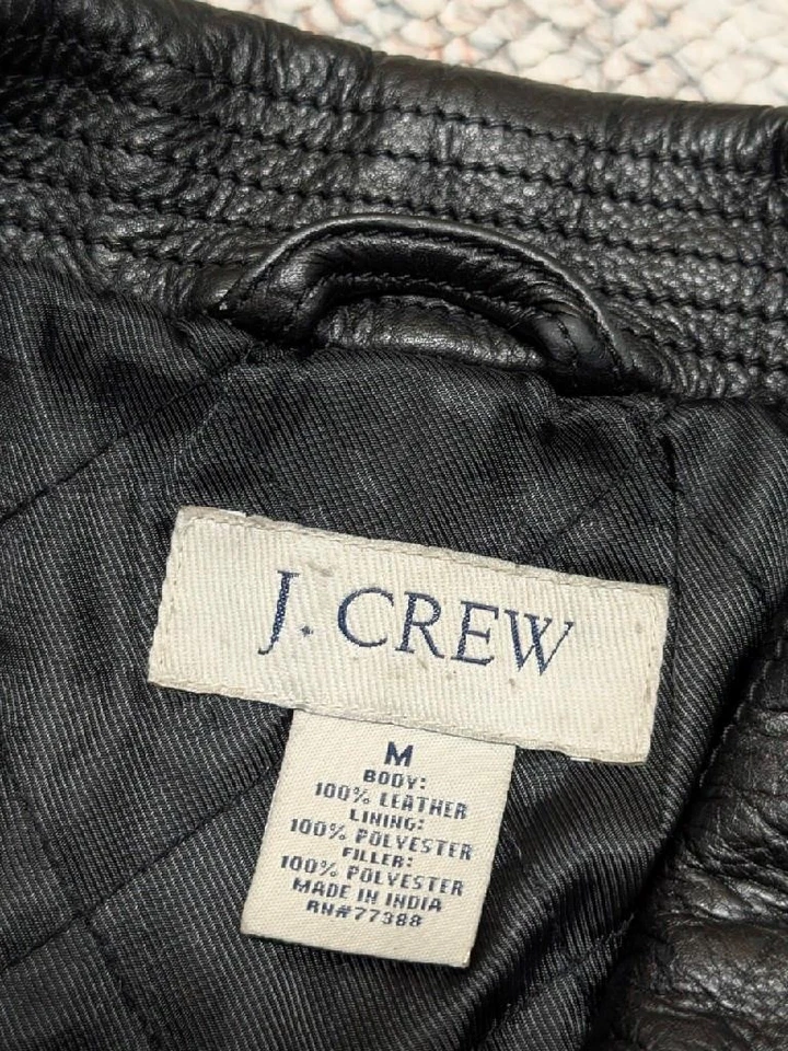 vintage 1990s motorcycle jacket J CREW leather M black y2k moto - Image 4 of 4