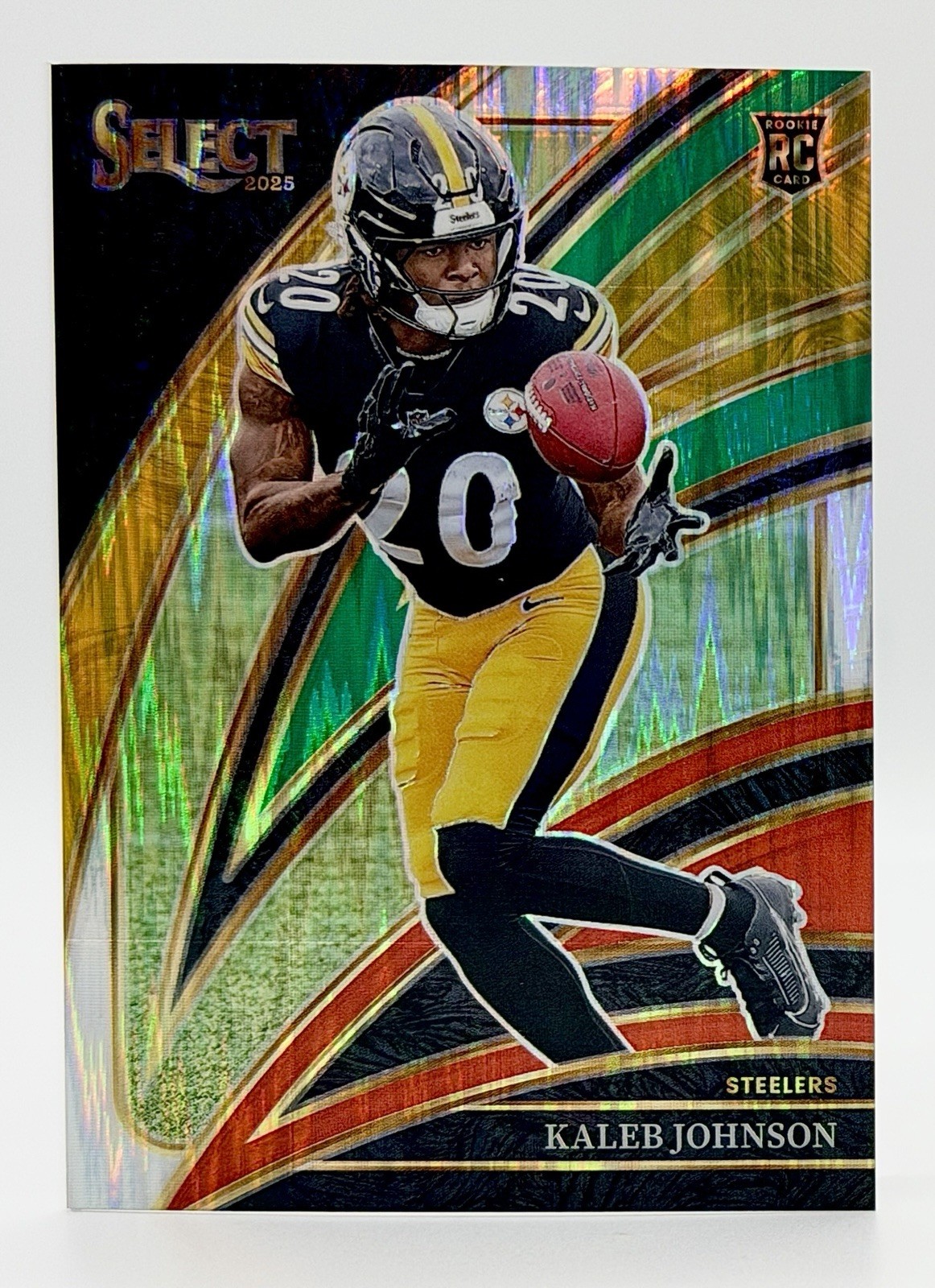 2025 Select Club Level Green & Red Prizm Shock #52 Kaleb Johnson RC Steelers