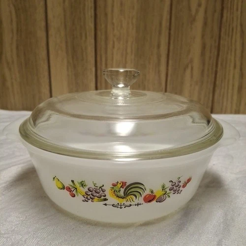 Vintage Fire King Country Rooster 1 Quart Casserole Mixing Dish #446