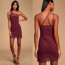 Free People Premonitions Lace Trim Bodycon Dress in Burgundy Size Small