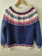 VTG Icelandic Style Fair Isle Pattern Yoke Chunky Sweater Adult Medium Read 