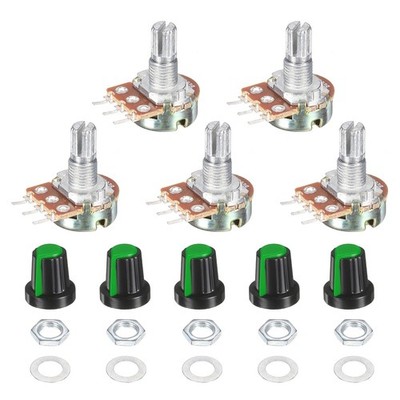 5 Set WH148 500K Potentiometer Kit with Plastic Knobs Nuts and Washers, Green