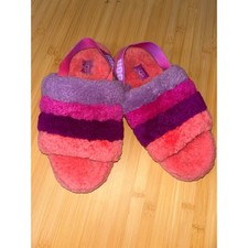 UGG Fluff Yeah Slide Pink Purple Striped Sheepskin Slipper Sz 5 Slipper Platform