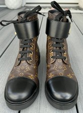 Autentici stivali Louis Vuitton Wonderland Flat Ranger tela pelle di vitello taglia 38,5