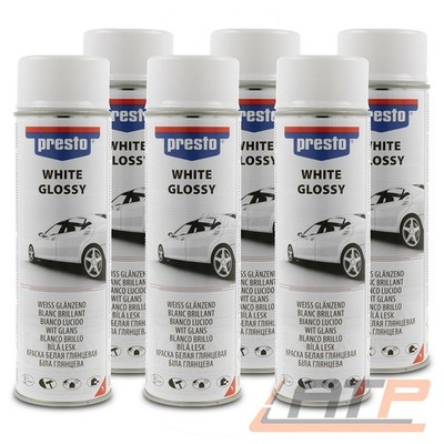 6x UNIVERSAL LACK AUTOLACK WEISS GLÄNZEND 500ml 428955 SPRÜHLACK SPRAY PRESTO