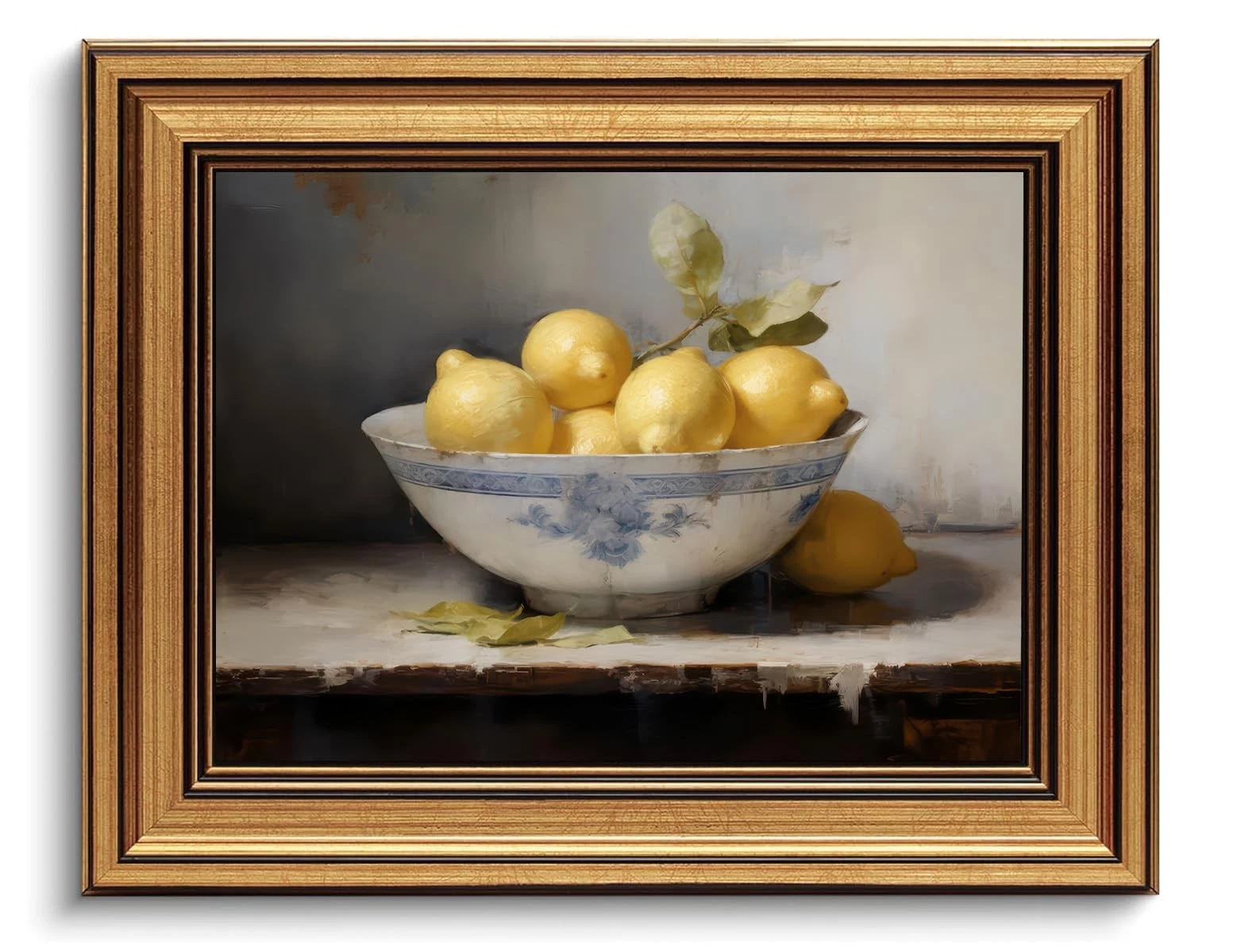 Gold Framed Wall Art Vintage Lemons Still Life Canvas Art Farmhouse Fruits Pi...