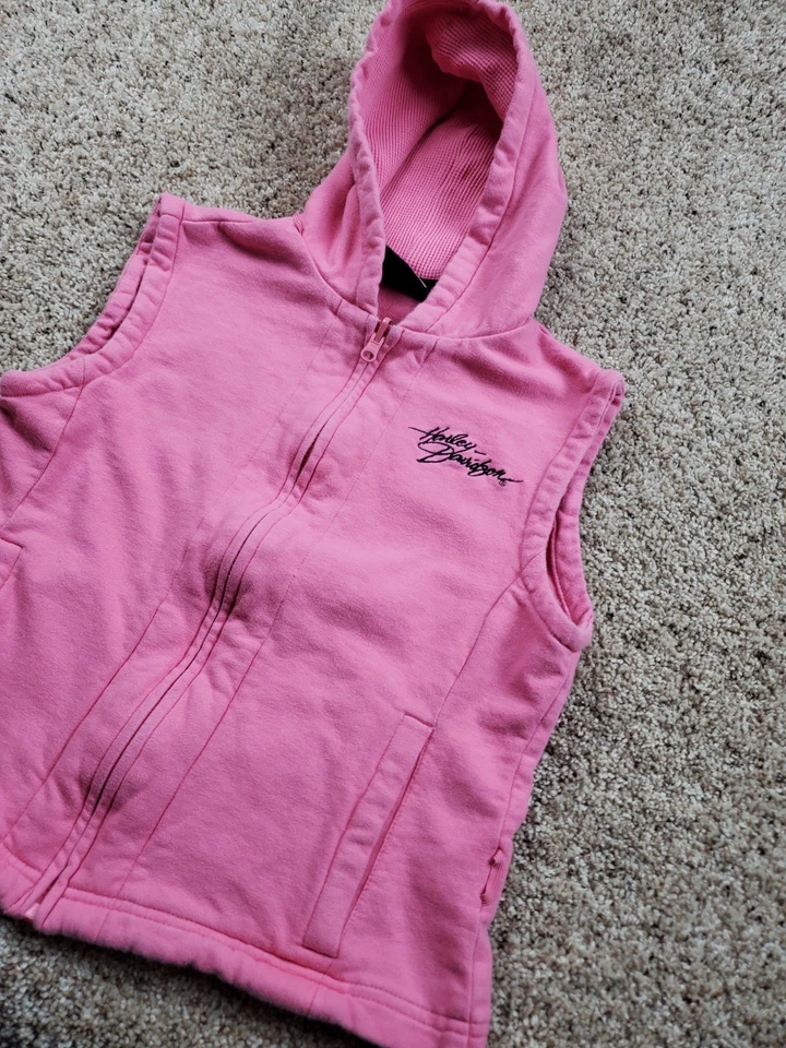 Sudadera con capucha Harley-Davidson pequeña para mujer rosa sin mangas cremallera completa bordada Foto 2 de 4