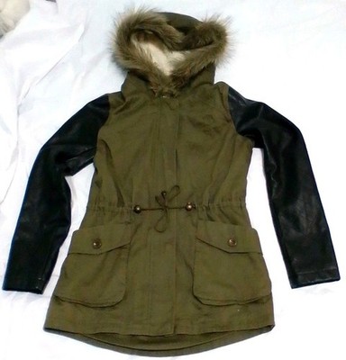 Thread & Supply Sz S Jacket Green Women's Outdoor Coat Fur Hoodie Adult pockets