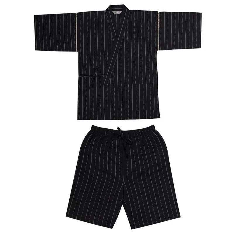 Men Japanese Kimono Pyjama Sets Yukata Jinbei Traditional Stripe Soft Nightwear - Image 2 of 4