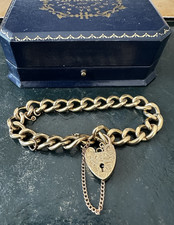Vintage Solid 9K Gold Curb Link Bracelet 29.83g, 7.2" | Engraved Heart Padlock