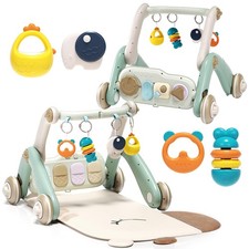 2 in 1 Baby Gym with Walker,Baby Play Mat with 4 Infant Learning Sensory,Doub...