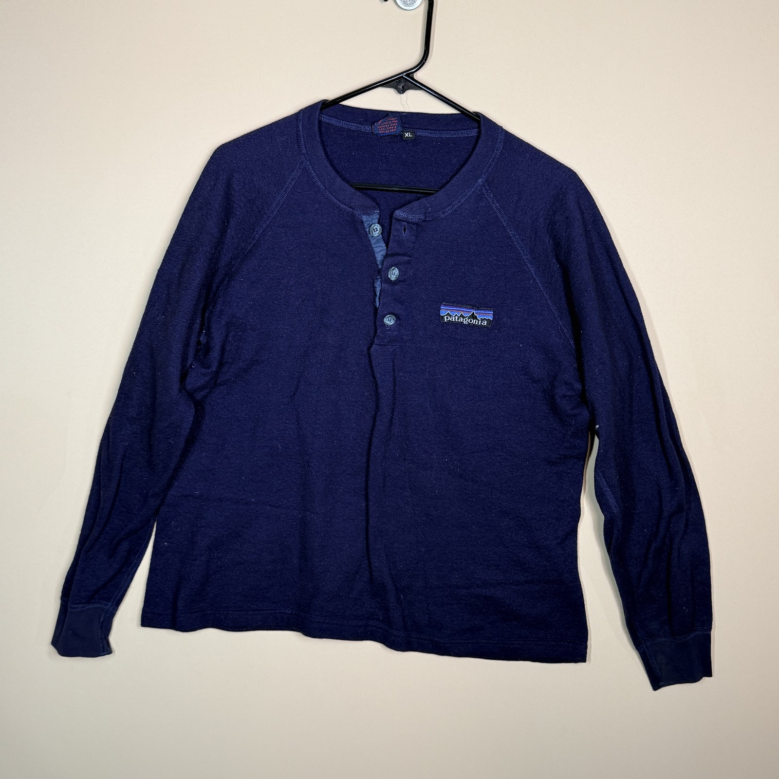 Vintage Patagonia 80s Made in USA Henley Long Sleeve Thermal Shirt Blue Men's XL