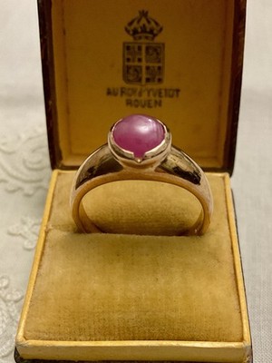 ALTER SCHÖNER RUBIN RING AUS CABOCHON, MASSIV SILBER ROSEGOLD VERMEIL